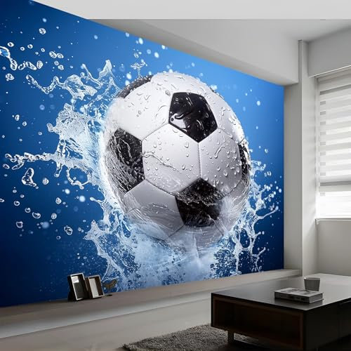 3D Wall Mural Football Sports Game Water Splash Print Photo Wallpaper, Navy Blue Non-Woven Wall Mural, Decoration Poster Picture Design Modern Mural 300 x 210 cm (WxH) for livingroom Kids Bedroom