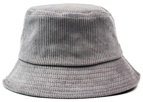 YUEZHAN Bucket Hat Hut Damen Herren Winter Retro Cord Eimer Hut Mode Designer Streetwear Fischer Mützen Strand Kappe Outdoor Unisex Hut 54-58Cm Grau