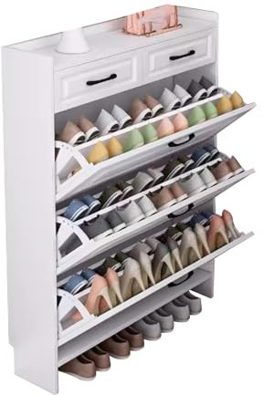 Schmaler Schuhschrank mit Türen, modern, freistehend, schmal, 3 Etagen, Schuhregal, versteckte Schuhaufbewahrung für den Eingangsbereich, ideales Schuhregal für kleine Räume (Größe: 85 x 24 x 127 cm)