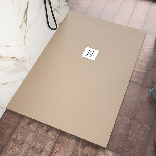 Piatto Doccia 90x160 cm Marmoresina Beige-Grigio Effetto Pietra Ultraslim Antiscivolo