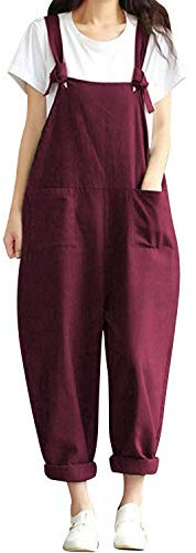 Jacansi Womens Dungarees Jumpsuit Adjustable Straps Baggy Sleeveless Playsuits Dark Red 4XL