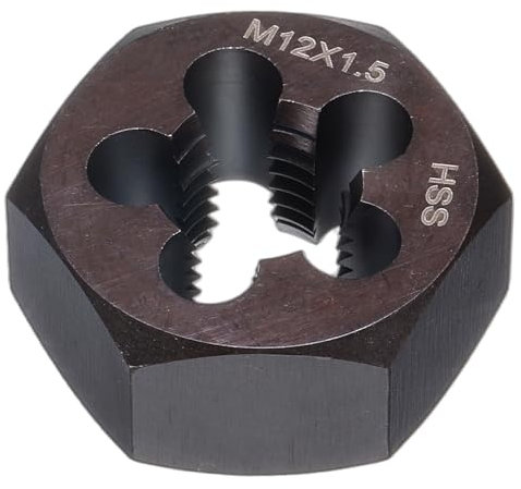 sourcing map Sechskant-Gewindeschneider, M12 x 1,5, metrisches Gewinde, Rechtshänder, Schnellarbeitsstahl, Umgewinde, feste Gewindeschrauben, Schneidwerkzeug, Reparaturwerkzeug