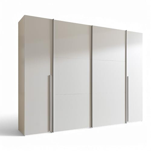 Stella Trading MATURS Kleiderschrank in Weiß - Vielseitiger Schwebetürenschrank 4-türig für Ihr Schlafzimmer - 267 x 205 x 57 cm (B/H/T)