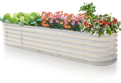 Jardineer Raised Garden Bed 8x2x1.5ft (240x60x45cm) - Beige Galvanised Steel Planter for Vegetables, Herbs, Flowers | Durable Outdoor Metal Raised Beds with Rust-Resistant Coating & Easy Assembly