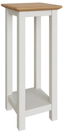 FWStyle White Linen End Side Table Oak Top Ready Assembled 55 x 27 x 24cm