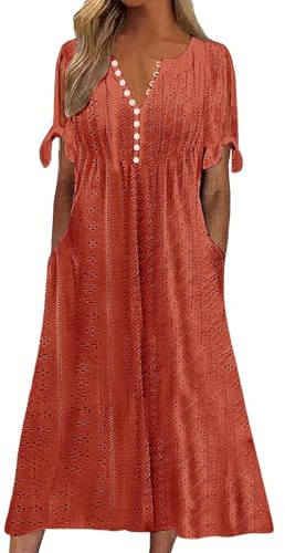 Yinguo Summer Dresses for Women UK 2026 Causal V-Neck Button Short Sleeve Vacation Floral Dress with Pockets Ladies Maxi Printing Dress Party Club Elegant Beach Dresses