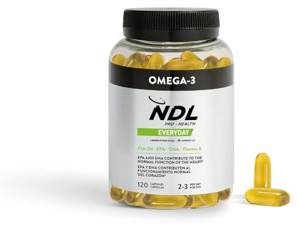 NDL Pro-Health Omega 3 by Rafa Nadal – Olio di Pesce ad Alta Concentrazione di EPA e DHA – Per la Salute di Cuore, Cervello, Vista e Articolazioni – Antinfiammatorio Naturale – 120 Capsule