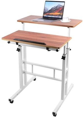 homewell Tisch Computertisch mit 4 Rollen, Steh-Sitz Bürotisch, Stehpult Schreibtisch Höhenverstellbar, PC Tisch Klein für Home Office, 60 x 60cm