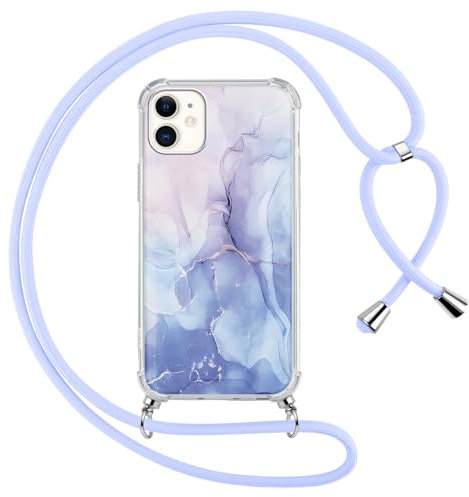 ZhuoFan Handyband Handyhülle für iPhone 11 Hülle mit Band, Transparent Aesthetic Marmor Muster Schutzhülle, Silikon + Schwer PC mit Kordel zum Umhängen Necklace Lanyard Case, 07