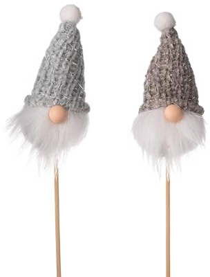 itsisa Blumenstecker Wichtel mit Strickmütze (2er Set) Silber, grün - Weihnachtsdeko Santa, Pflanzstecker, Blumen Deko Advent, Weihnachten