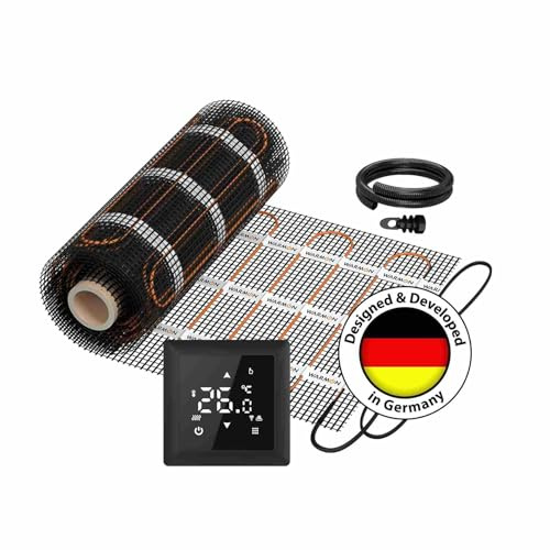 WARMON elektrische Wandheizung vertikal: Heizmatte WARMON CLASSIC LIGHT 100 W/m² mit Thermostat TS 100 Touch, Thermostat:TS100 Non WiFi Schwarz, Mattengröße:3 m²