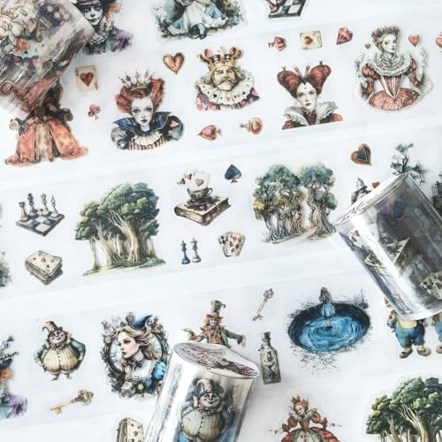 Ta Merry PET Washi Tape Scrapbook Zubehör Sticker Set für Bullet Journal | Scrapbooking Stickers 3 Rolls PET Alice Themed Aesthetic Aufkleber Decorative für journaling,Photo Album