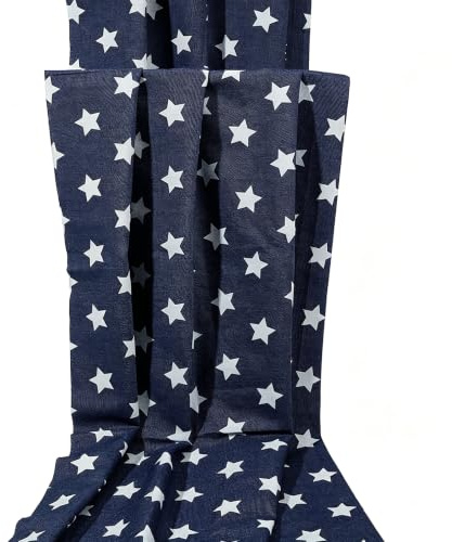 PH PandaHall 1.5m Breites Denim Gewebe Sternebedrucktes Denim Tuch 1m Lang Nichtdehnbares Baumwoll Jeans Gewebe Sterne Musterstoffe Zum Dekoration Nähen DIY-Handwerk Kleidung Taschen Mitternachtsblau