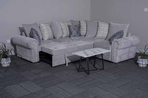 Verona L-Shaped Corner Sofa Bed with Pull-Out Sleeper and Scatter Back Cushions For Living Rooms (Grey)