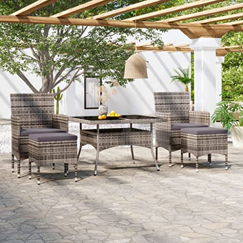 Qnhdfrt Salon de jardin, 120 x 120 cm, gris, avec revêtement par poudre, polyrotin et verre trempé, plateau de table pour balcon, terrasse, jardin