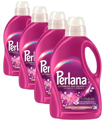 Perlana Detersivo Colorati Incanto Floreale (28 lavaggi), Detersivo lavatrice liquido per tutti i capi colorati, Detersivo colorati per pulizia delicata e colori e fibre rinnovati (Confezione da 4)