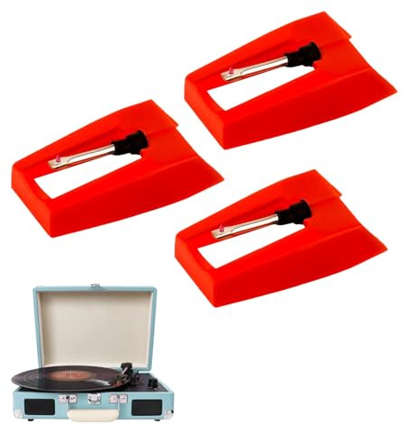 3 Pcs Record Player Needle,Turntable Replacement Needle for Phonograph(Red) | Record Player Needle Replacement, Durable Record Player Needle Replacement Accessories for Vinyl Record Player