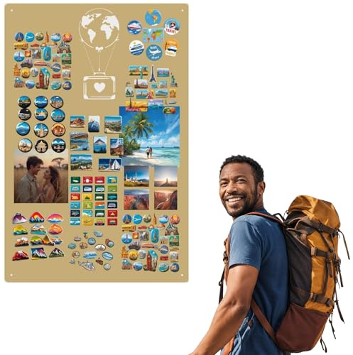 Anwicar Magnettafel für Erinnerungen Koffer Gold 50x30 cm | Magnetisches Stahlboard für Magnete, Fotos und Notizen, Beschreibbar, Montageset inklusive