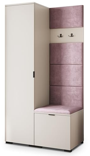 Masseno Flugarderoben Set Lori, Kleiderschrank-Set mit Sitzbank, Garderobenschrank Flur mit 3 Regalböden, Kaschmir