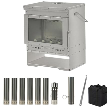 Outdoor Stainless Steel Wood Stove Portable Camping Stove with Chimney & Wood Holder Perfect for Tent Cooking and Backyard Fire Pits