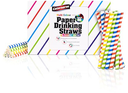 Paper Straws for Smoothies, Boba Tea, Juice & Party Drinks Multi Coloured – Eco Friendly Disposable Straws – Strong & Durable Pack of 50 -By Caterserve