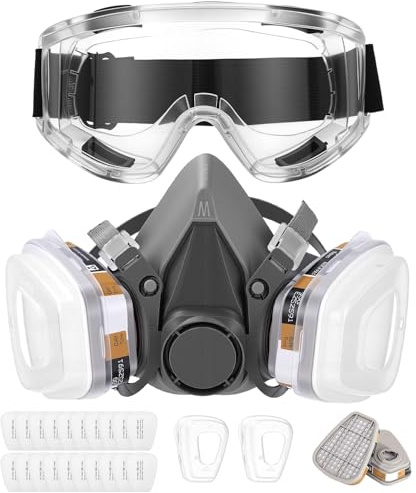 Gyxova Atemschutzmaske mit A1P2 Filter, Gasmaske Lackiermaske, 26 Stücke | mit Filtern und Schutzbrille, 20 Filterbaumwolle, Staubfilter, für Lackieren, Arbeiten, Schleifen, Feinstaub, Chemie