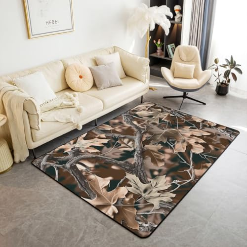 Homewish Alfombra de área de 100 x 150 cm para dormitorio, diseño de ramas de camuflaje, para sala de estar, caza de ramas, no se desprende, alfombra rústica grande