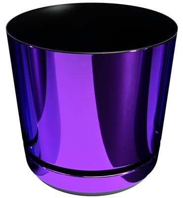 KERD Blumentopf 18 cm, Glänzendes Lila (086), elegant, dekorativ, luxuriös, aus Recyclingmaterial, glänzend, mit Drainage, mit Untersetzer, im Glamour-Stil, intensives Violett, handbeklebt, modern