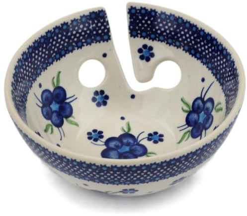 Polish Pottery Yarn Bowl 6-inch Bleu-belle Fleur
