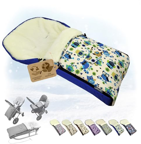Babys-Dreams BAMBINIWELT universaler Winterfußsack (90cm oder 108cm), auch geeignet für Babyschale, Kinderwagen, Buggy, aus Wolle im Eulendesign (90cm, $10)