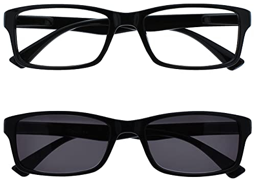 The Reading Glasses Company Die Lesebrille Unternehmen Schwarz Leser Mit UV400 Sonne Leser Wert Doppelpack Designer Stil Herren Damen Lesehilfe RS92-1 +1,00