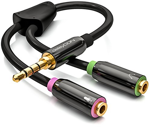deleyCON Splitter Casque Micro - Câble Adaptateur Audio en Y - 1x Fiche Jack 3,5 mm vers 2x Prises Jack 3,5 mm - Casque et Micro sur Une Seule Prise