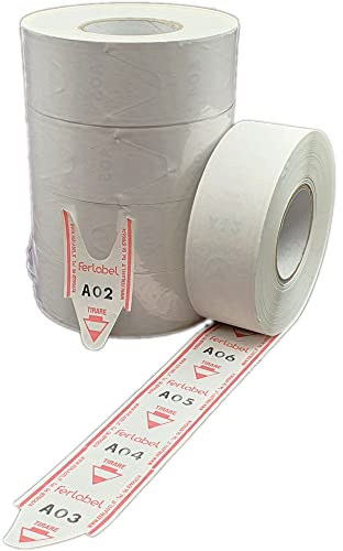 Ferlabel – Lot de 5 rouleaux de tickets à déchirer pour distributeur de tickets de file d'attente, 2 000 tickets par rouleau (10 000 au total), rouge