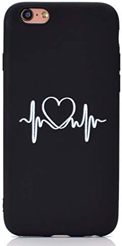 CUAgain Kompatibel mit iPhone 6s/iPhone 6 Hülle Silikon Schwarz Muster iPhone 6s/iPhone 6 Hüllen Handyhülle Ultra Dünn Gummi Lustig Kreativ Cover Bumper Kratzfest Case Mädchen Damen,Herzkurve