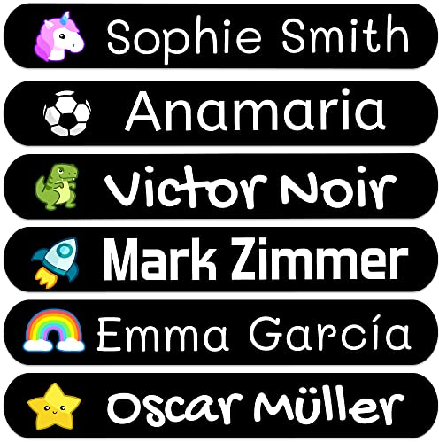 50 Étiquettes prénom personnalisées pour enfants. Autocollants pour marquer école, crèche, livres, jouets, tupperware. Étiquettes imperméables 6x1 cm