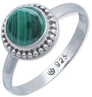 Ring 925 Silber Malachit grüner gestreifter Stein Edelstein echt Silber Damen Sterling Silber Geschenk (MRG-193-10-(50))