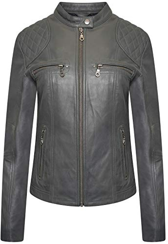 PAUL BERMAN Ladies Real Leather Dark Grey Biker Jacket Size 8