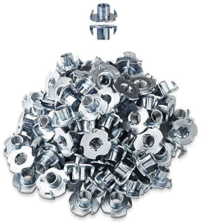 LIKERAINY T Dado Filettato M6 x 10mm T-nuts Dadi a Quattro Punte T-Scanalatura Inserti Blindati Dado a Ragno in Metallo Placcato Zincato per Mobili de Legno 200Pcs