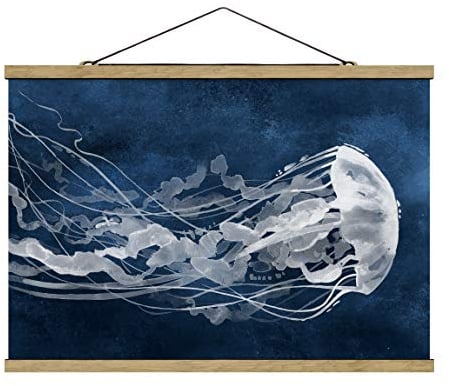 Stoffbild mit Posterleisten - Quallentanz II - Querformat 2:3 23.5 x 35cm Eiche