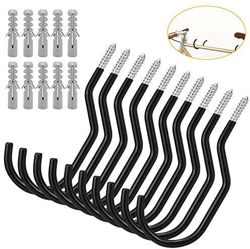 BUZIFU 10 Pezzi Ganci Portabici per Stoccaggio, Supporto a Parete o Soffitto per Bici, Appendere Bici al Muro, Staffe Appendi Bici, Capacità di Carico 60 libbre/25kg (Nero)