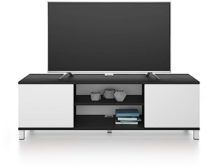 Mobili Fiver, Mobile Porta Tv Rachele, Nero Frassino e Bianco Frassino, 150 cmx42 cmx48 cm, Mobile Tv moderno per tv fino a 65'', Made in Italy