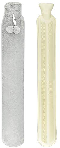 KLYNGTSK Lange Wärmflasche 73 x 12cm Wärmeflaschen mit Weichem Bezug Schlauch Wärmflasche Körperflasche Warm Bettflasche für Schultern, Nacken, Bauch, Beine, Grau