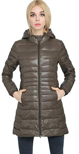Leichte Daunenjacke Damen Lang Mit Kapuze Steppjacke Langer Daunenmantel Damen Stepp Winter Daunen Winterjacke Damen Leicht Dünne Steppjacken Frauen Federleichte Softdaunenjacke Übergangsjacke Grün S