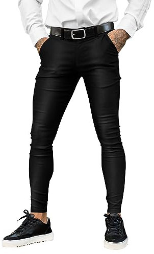 GINGTTO Homme Pantalon Chino Slim Fit Stretch Homme Ajustée Élastique Pants Skinny Trousers Noir 36