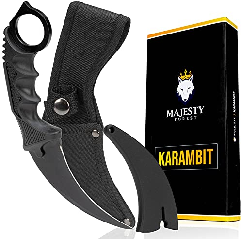 Majesty Forest® Karambit Messer (Black) - Sehr scharfe Klinge - CSGO Trainer mit Holster und Klingenschutz