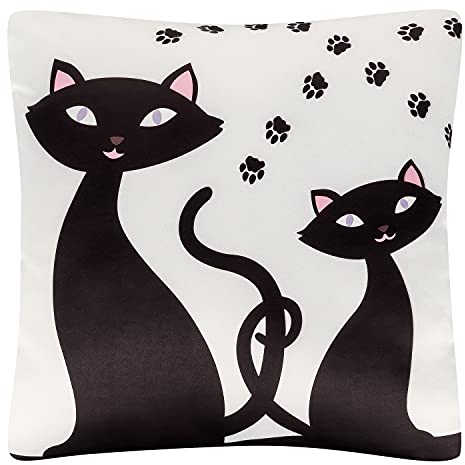 VON LILIENFELD Kissen Motiv Schwarze Katzen Kätzchen Dekokissen 40 x 40 cm Sofakissen Deko Haus Wohnzimmer Kissenbezug mit Füllung beidseitig Bedruckt