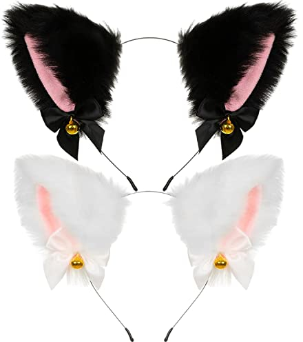RoserRose Katzenohren Haarreif, Fuchsohren Stirnband Haarnadel, Anime Katze Cosplay, Niedlich Haarschmuck,Plüsch Haarreifen für Kinder Und Damen, Cat ears für Halloween Cosplay(2 Stück)