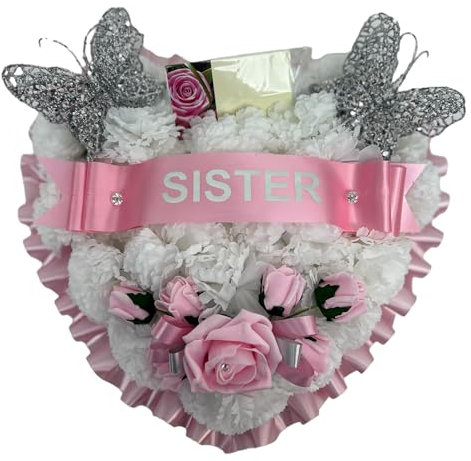 beautiful bouquets Wreath heart grave memorial artificial mum, dad, nan, grandad (PINK, SISTER)