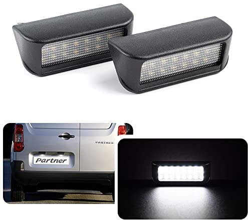 njssjd LED License Number Plate Lights for Peugeot Partner Expert Van C-itroen Berlingo Dispatch Spacetourer 12V 24SMD 6000K Cool White Rear Tag Lamps Canbus Error Free