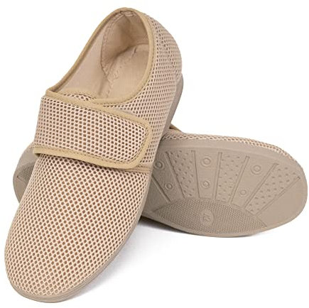CoboFamily Zapatillas de Casa Hombre Verano Primavera, Zapatos Cómodas Rejilla Cuña Punta Cerrada Multicolor, Suela Caucho Talla 39-46 Fabricado en España (43,4036 Beige)